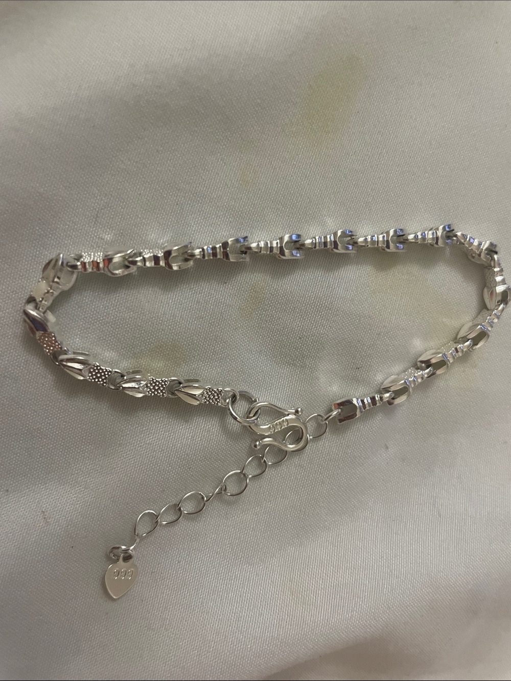 Sterling Silver Textured Link Bracelet - Silver Tone